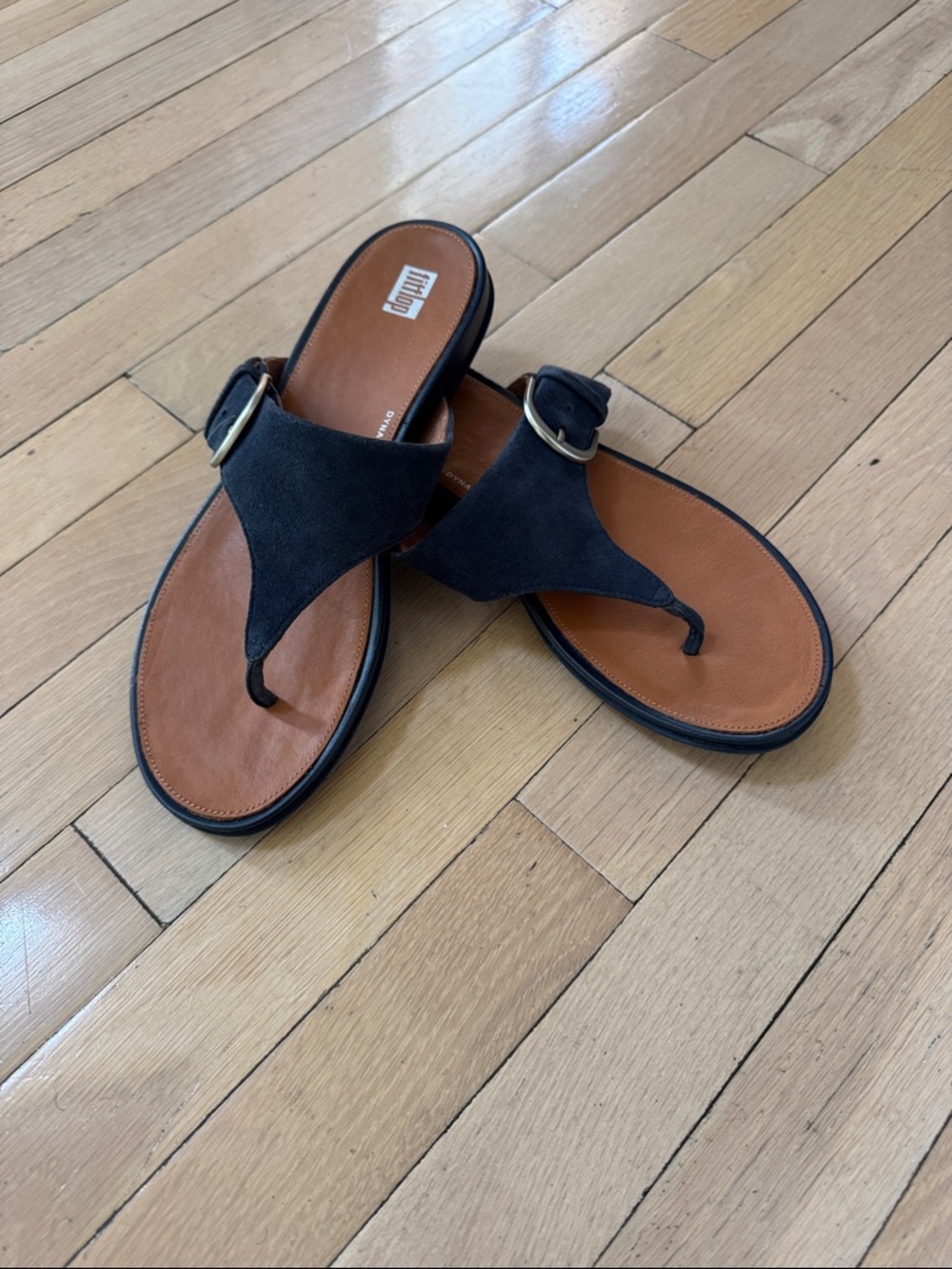 Navy Suede FITFLOP Thong Sandals with Buckle -